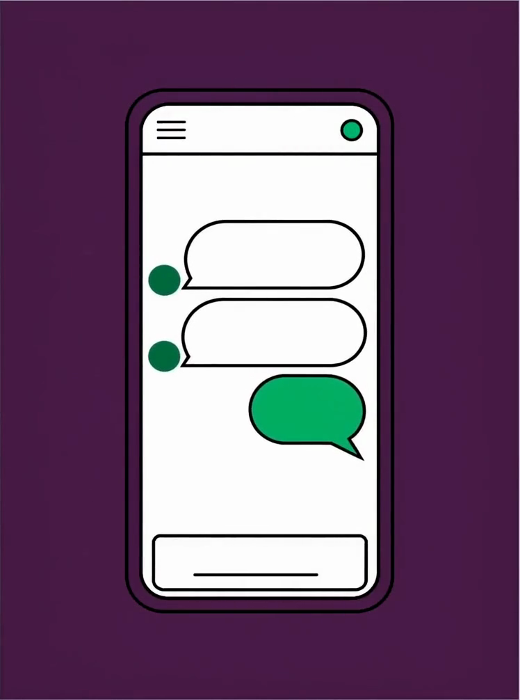 Ilustração de um celular com uma conversa de WhatsApp respondida automaticamente